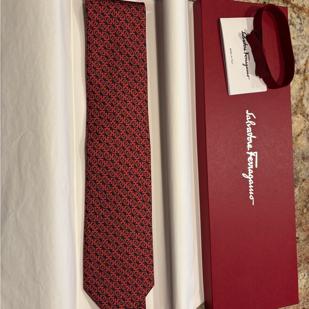 Salvatore Ferragamo Red and Black Geometric Tie